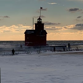 Big Red Lighthouse on winter day