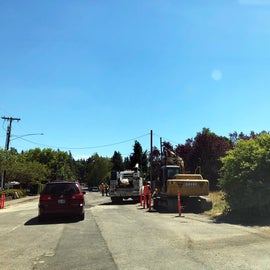 Construction on road next to entrance