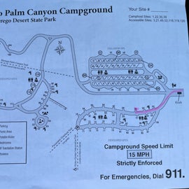 The map shows the three sections of the campground