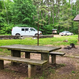 picnic table, fire ring & shelter at site #3