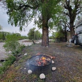 our riverside campspot with fire for the night