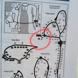 Map with tent area circled