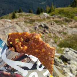 Enjoying a much needed snack/refuel on this beautiful but challenging hike.  Picky Bars of the win - courtesy of Cairn.
