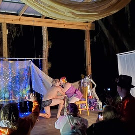 She said yes! The stage was perfect for some fun burlesque routines by close friends!