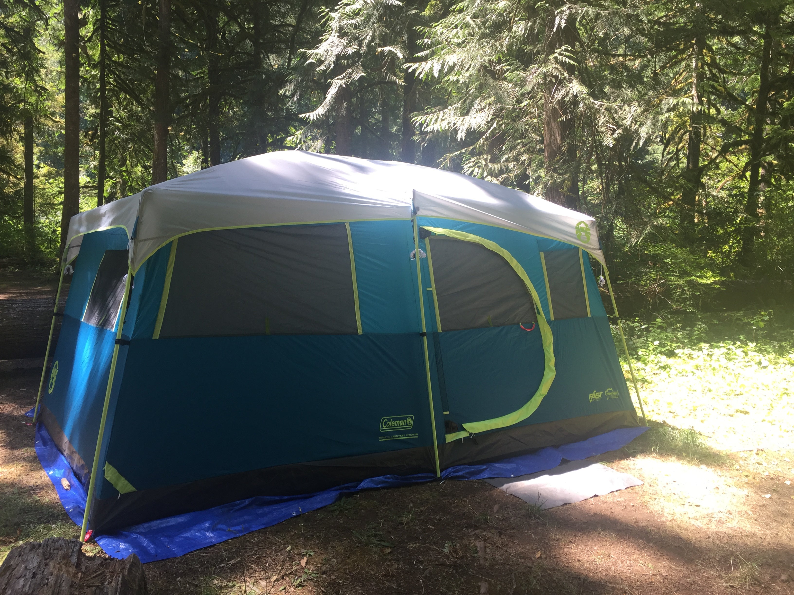 Large campsites with lots of space! This is our 8-person tent set up.