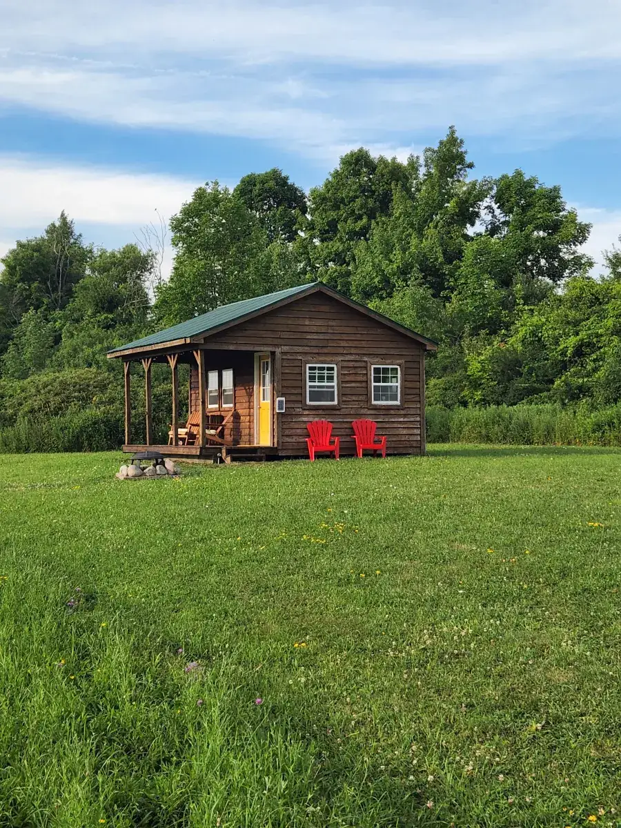 Camping near Pharsalia Y Pond: Off Grid Sunset View Sleeping Cabin, Earlville, New York
