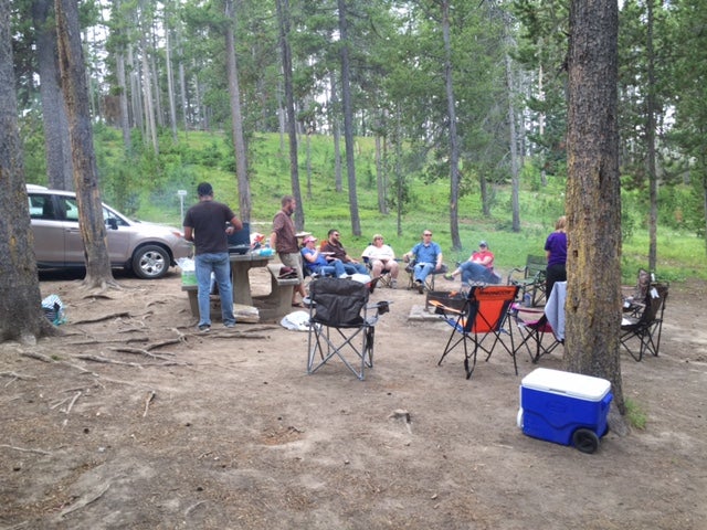 Gathered around the campfire.