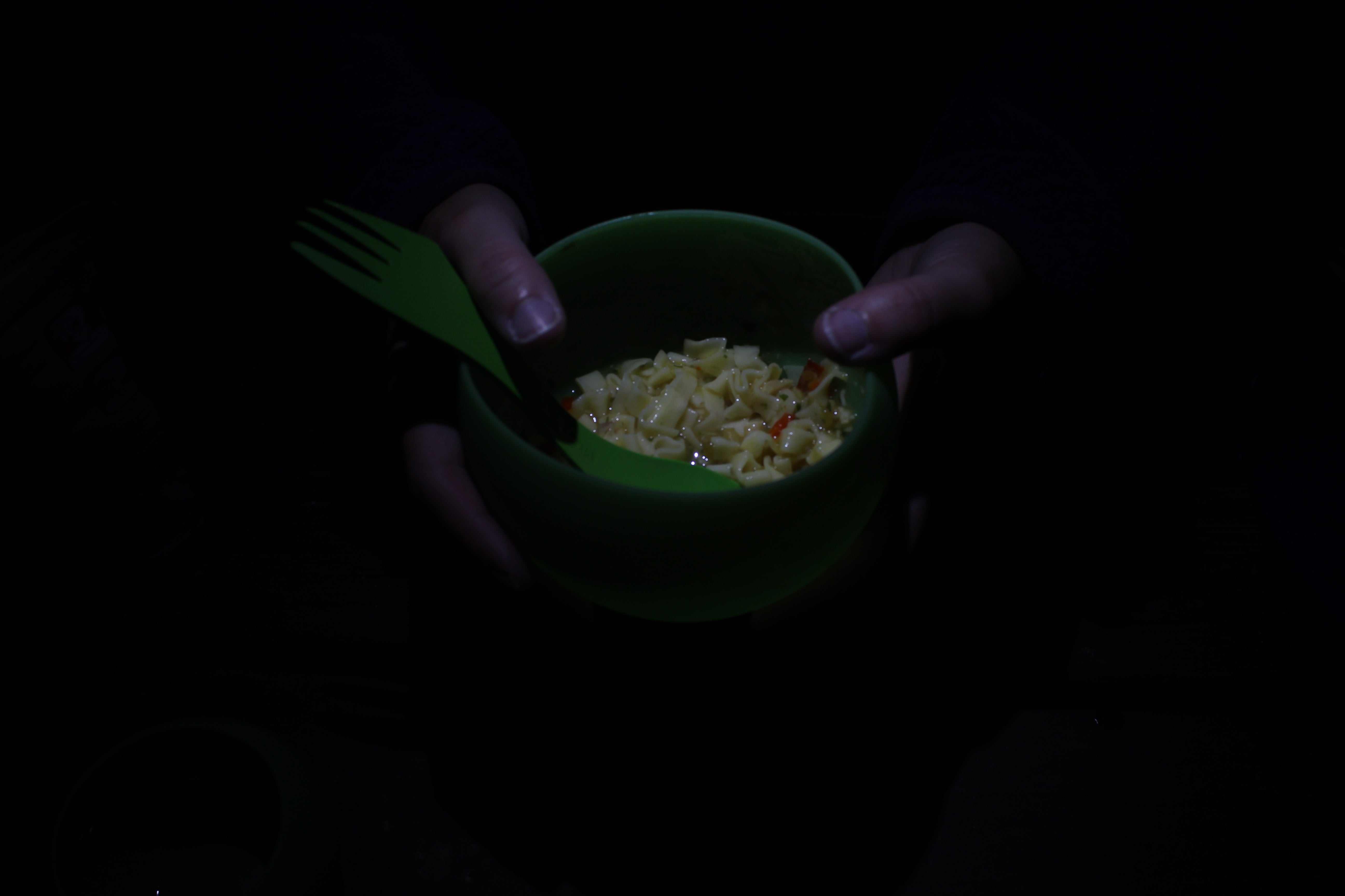 Mountain House Noodles with Chicken - delicious even when eating by headlamp!