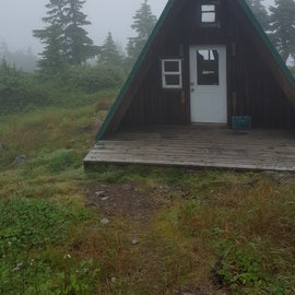 Outer view of the a-frame shelter.
