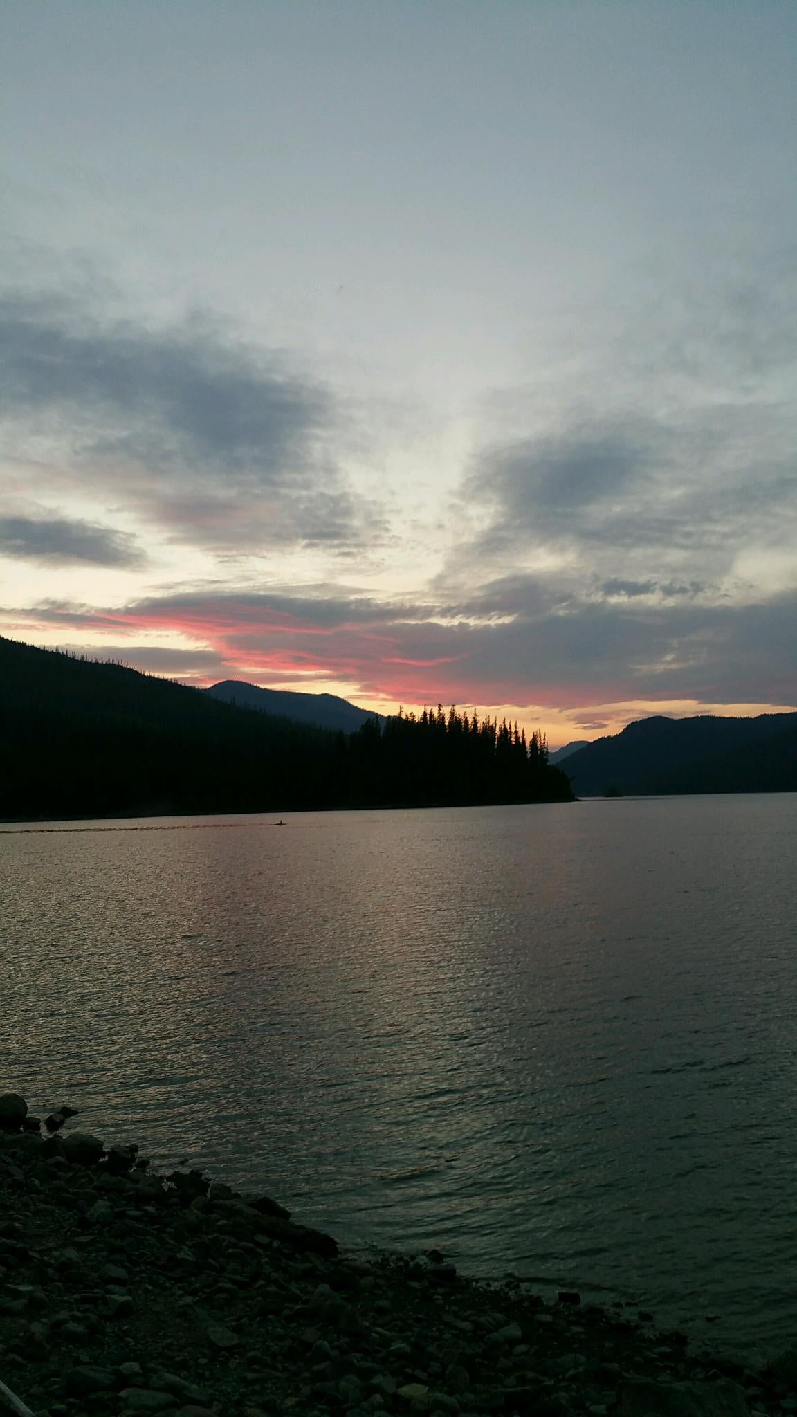 Sunset at Hungry Horse reservoir from Lost Johnny campground