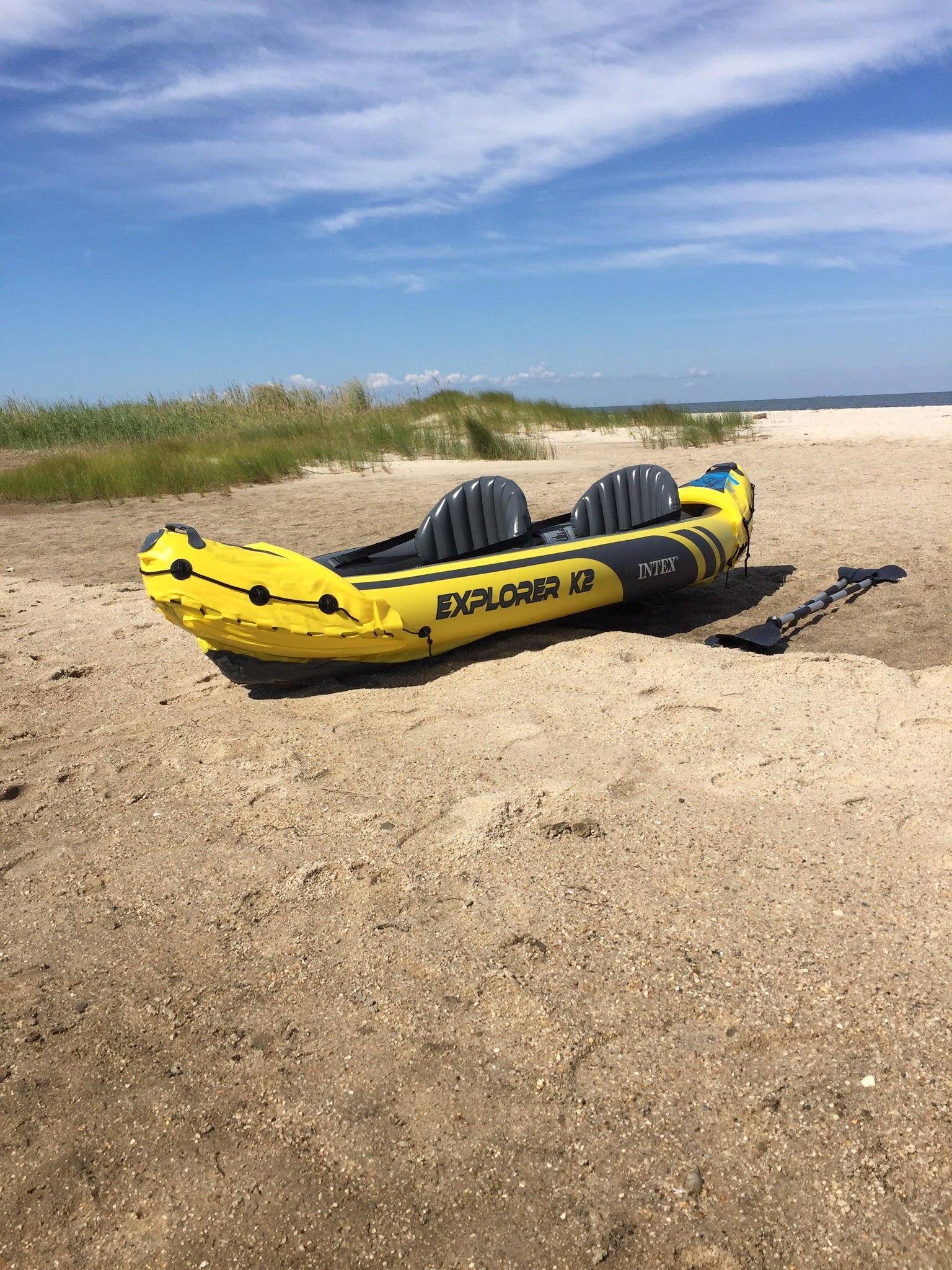 The inflatable kayak we used to paddle to the island