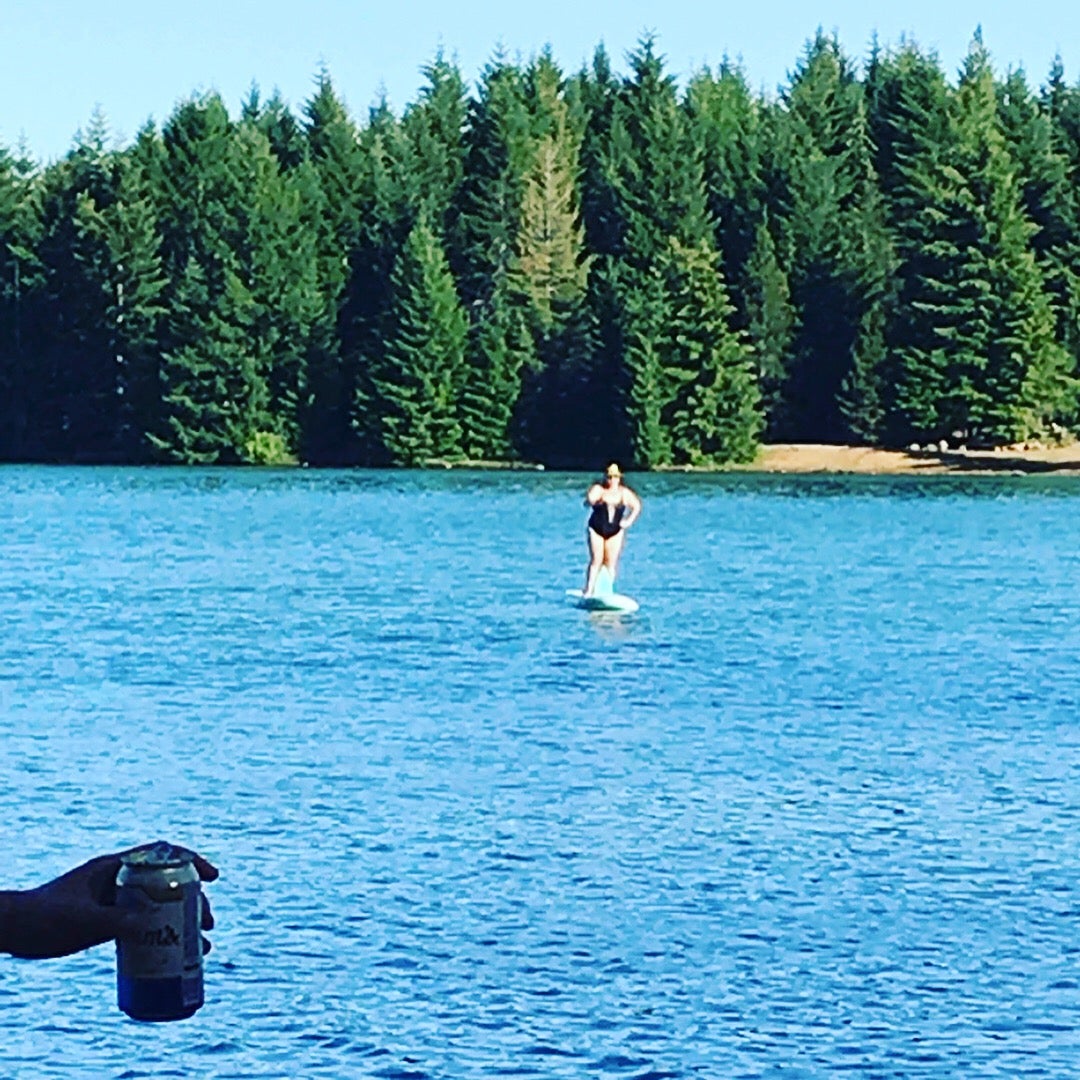 Paddle boarding on Timothy Lake, 2018 camping adventures continue.