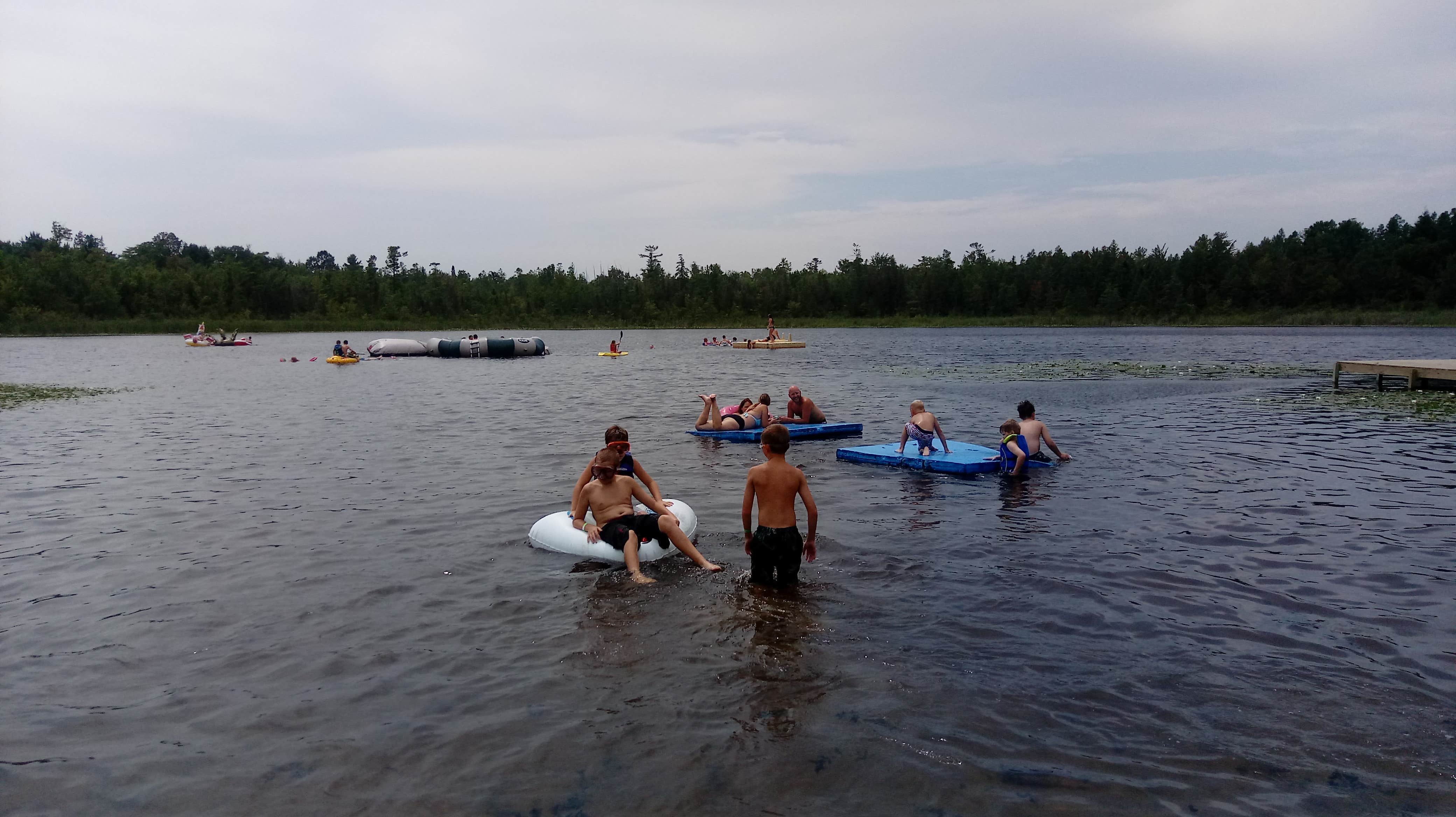 The swimming lake. Very small beach for how large the campground is. Lots of seaweed on the beach that the staff could easily rake up but don't. Also the volleyball court is part of the same beach so watch out for volleyball flying at your kids heads. 