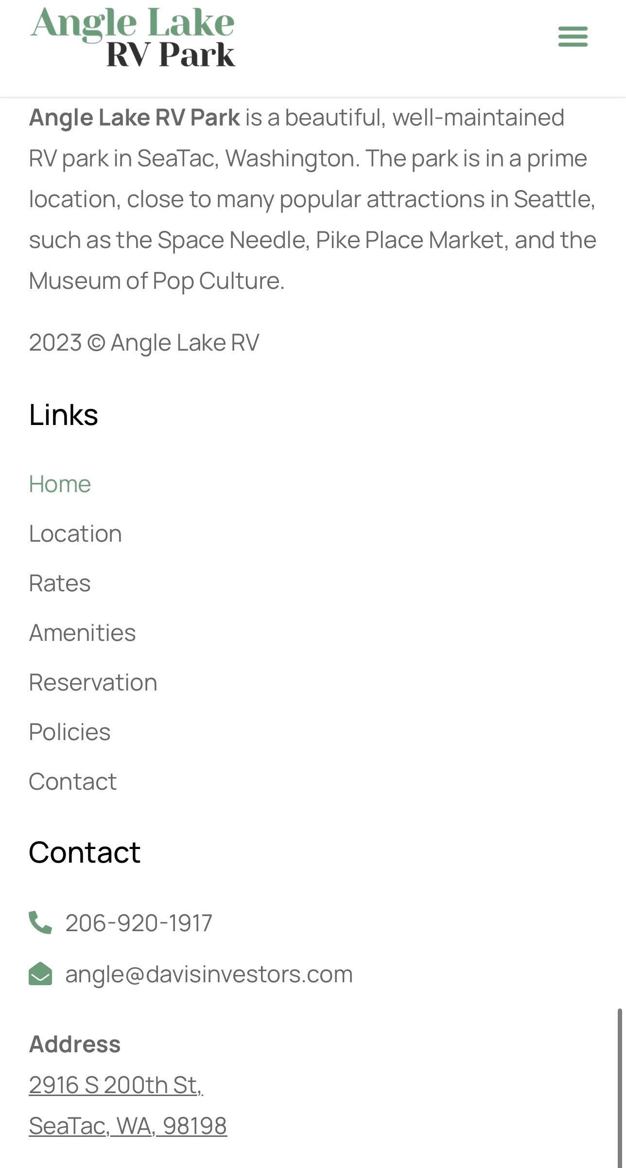 Camper-submitted photo at Angle Lake RV Park near Orting, WA