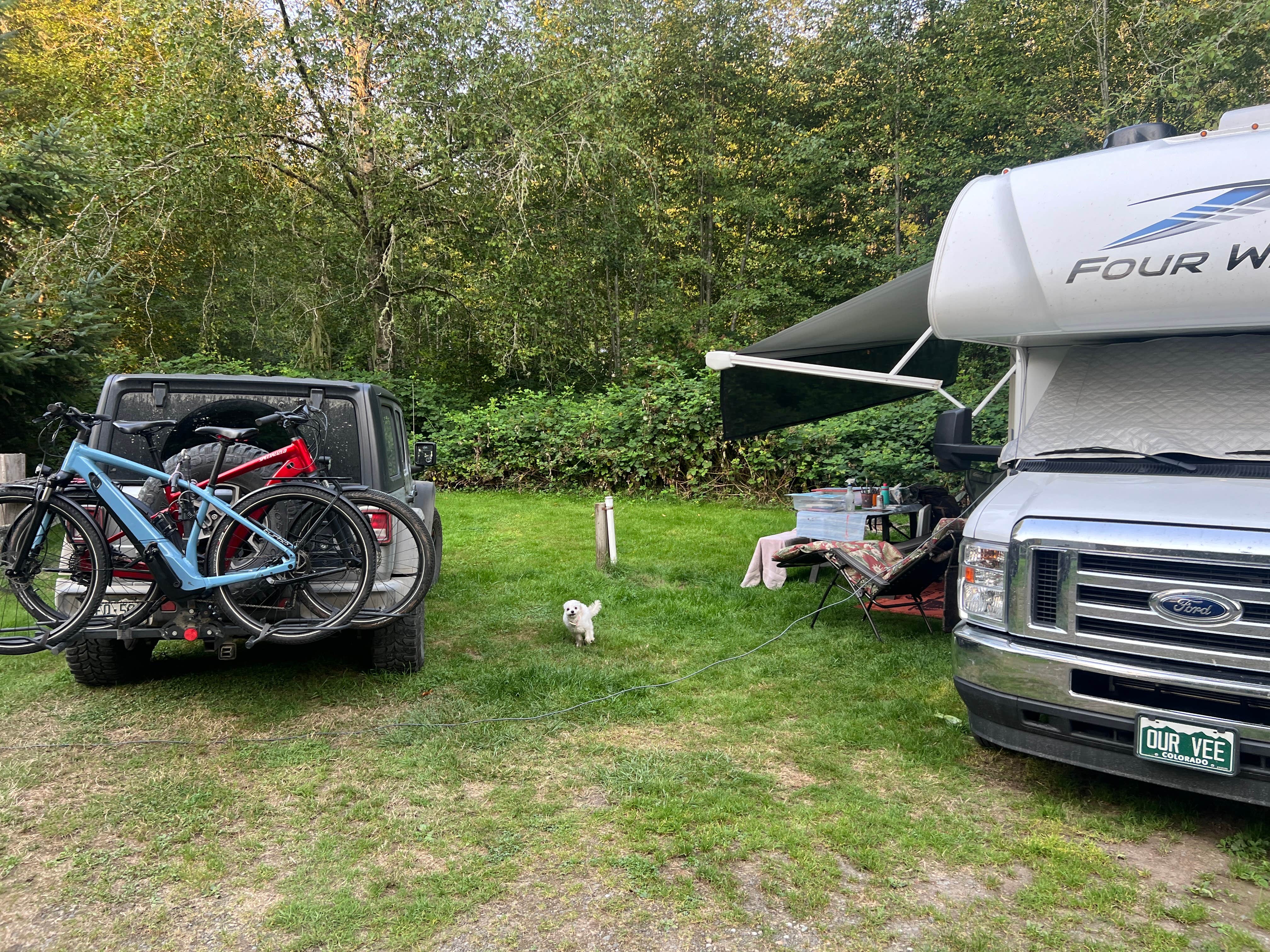 Margaret T.'s photo of camping with pets at Hard Rain Cafe & RV Park near Forks, WA
