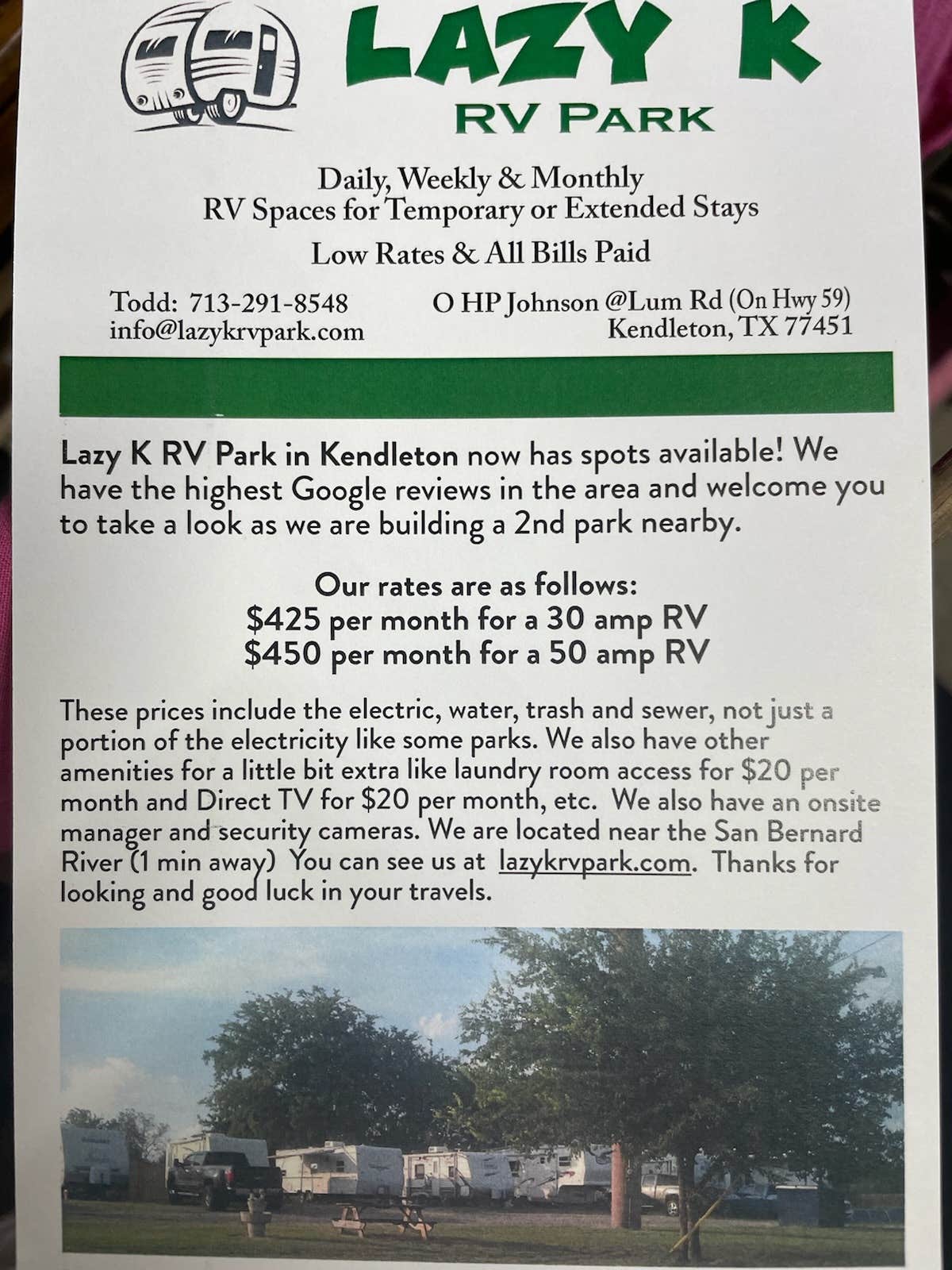 Camper-submitted photo at Lazy K RV Park near Wharton, TX