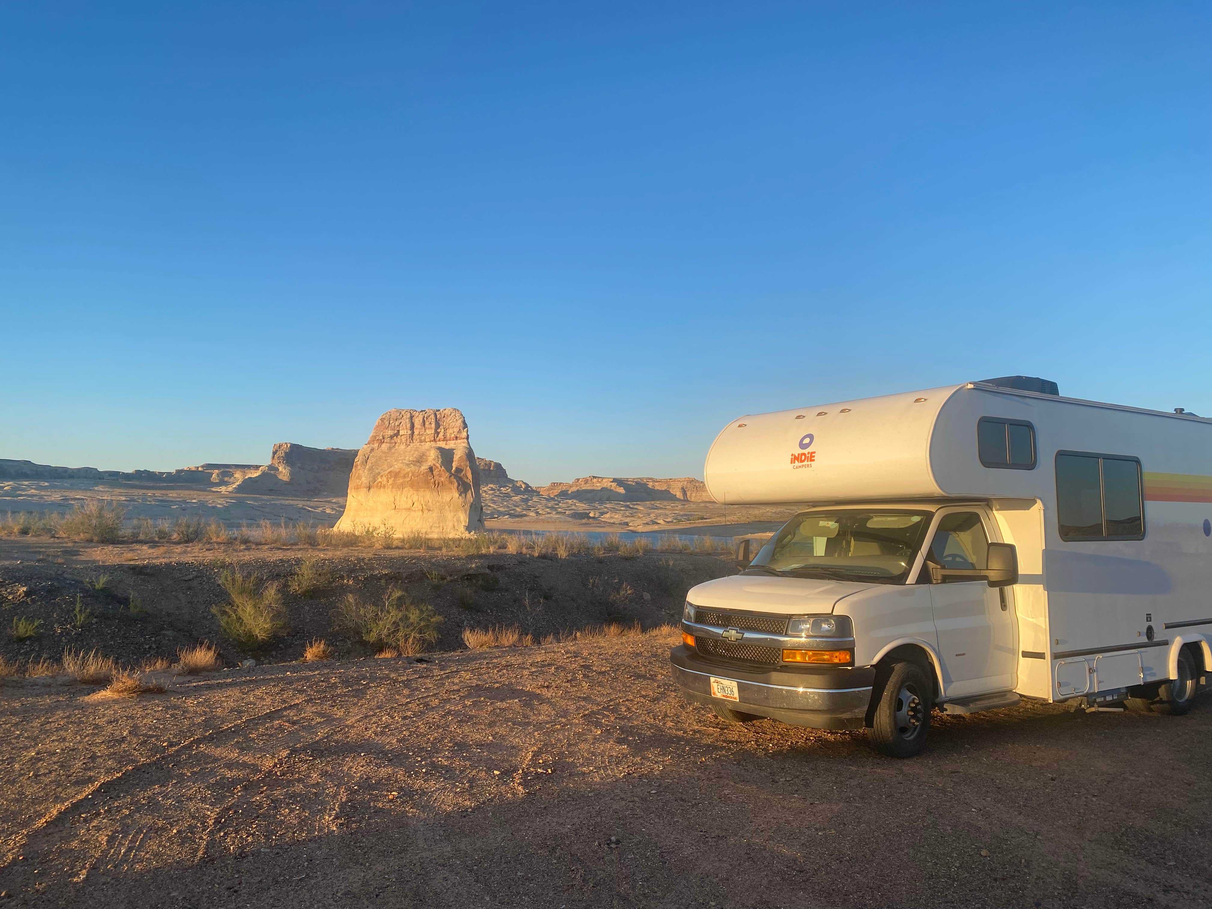 Elena Maria Daniela C.'s photo of rv camping at Lone Rock Beach Primitive Camping Area — Glen Canyon National Recreation Area near Big Water, UT