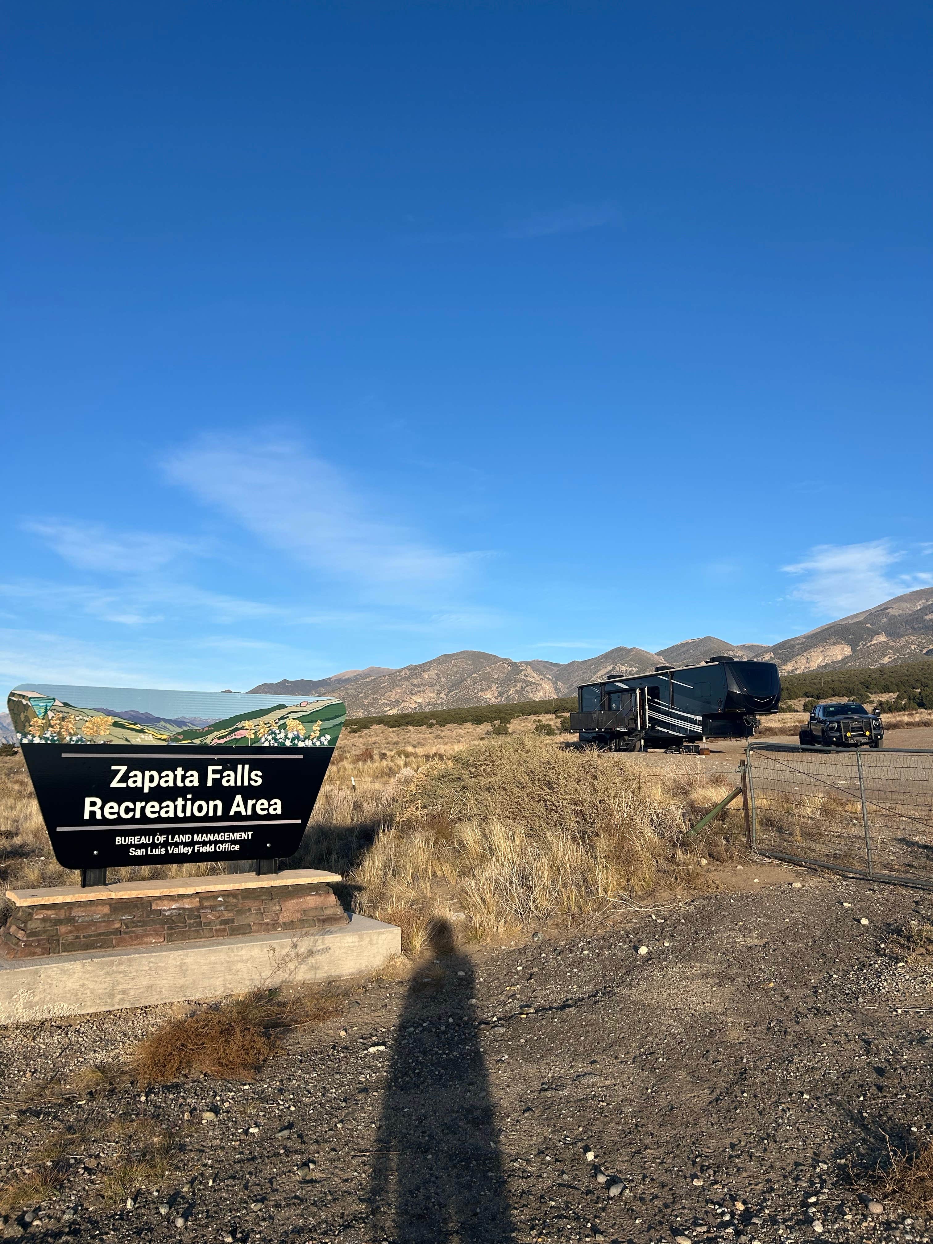 Camping near Dune Camp at the Great Sand Dunes National Park: Zapata Falls dirt lot, Blanca, Colorado
